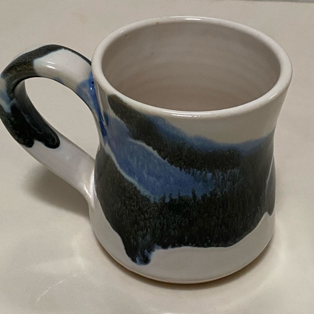 Phil Morgan Pottery Mug Studio Handcrafted Glazed VTG 2009 Blue White Seagrove N